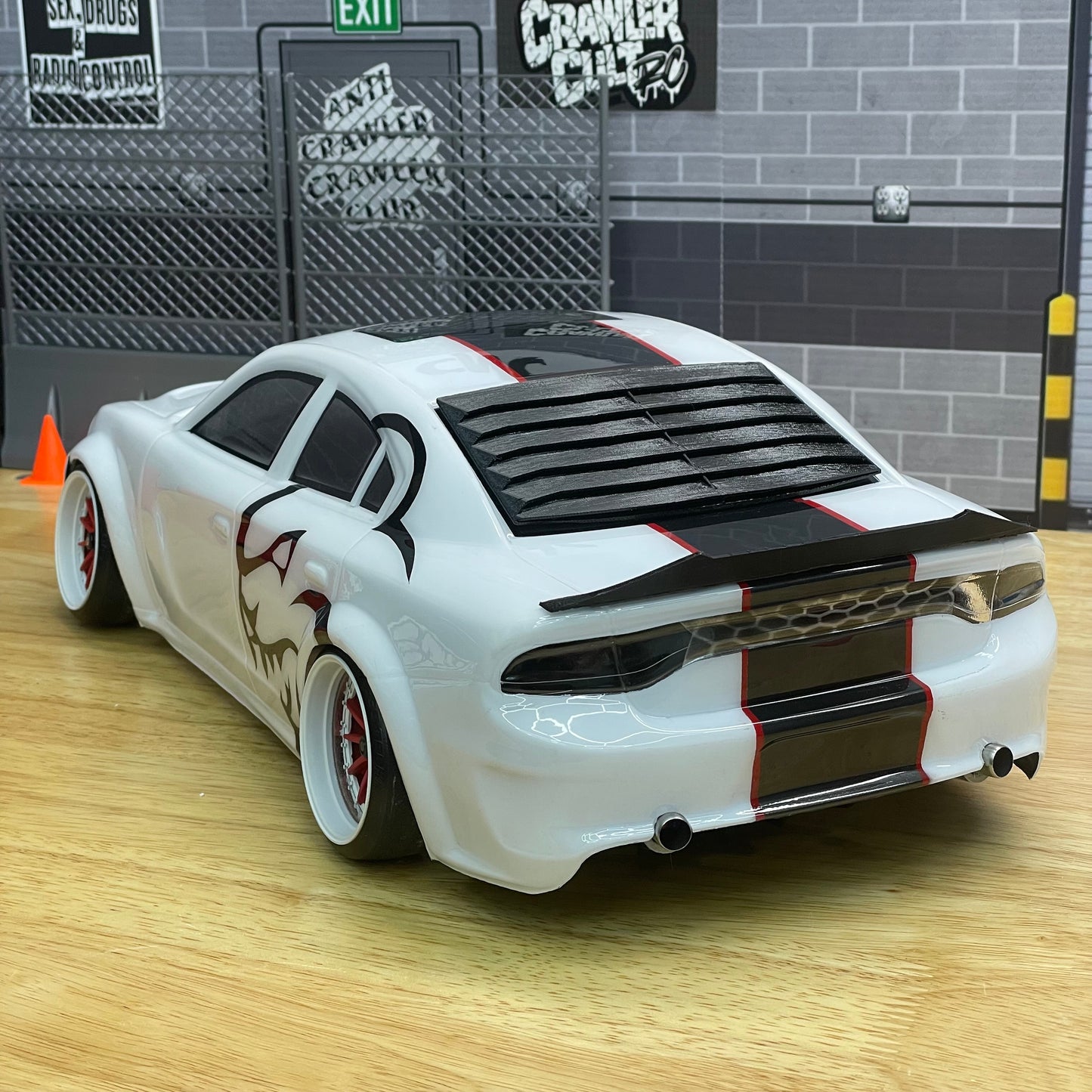 1/10 Scale Rear Wing / Spoiler for the APlastic 2022 Dodge Charger RC Drift Body w/free Front Bumper Brace