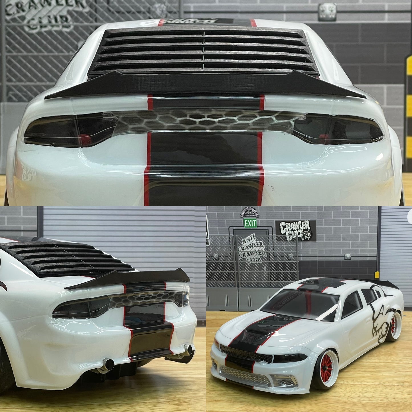 1/10 Scale Rear Wing / Spoiler for the APlastic 2022 Dodge Charger RC Drift Body w/free Front Bumper Brace